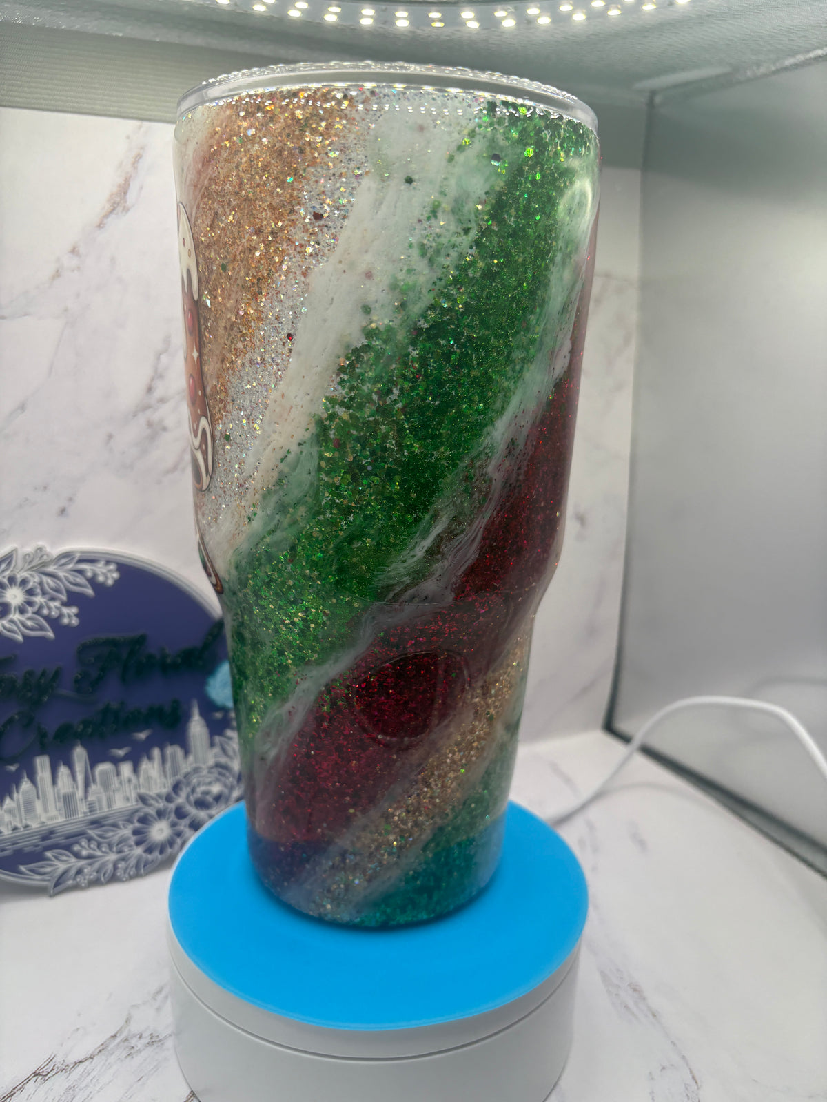 Gingerbread bow Xmas epoxy tumbler