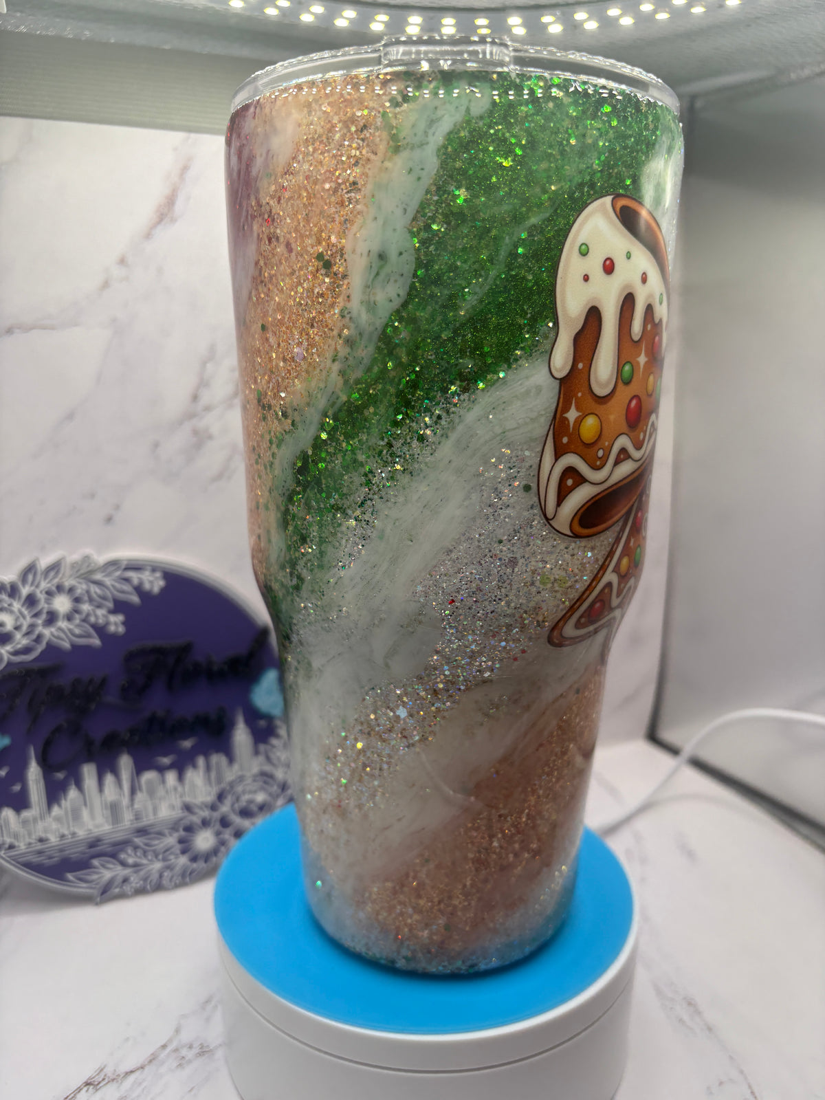 Gingerbread bow Xmas epoxy tumbler