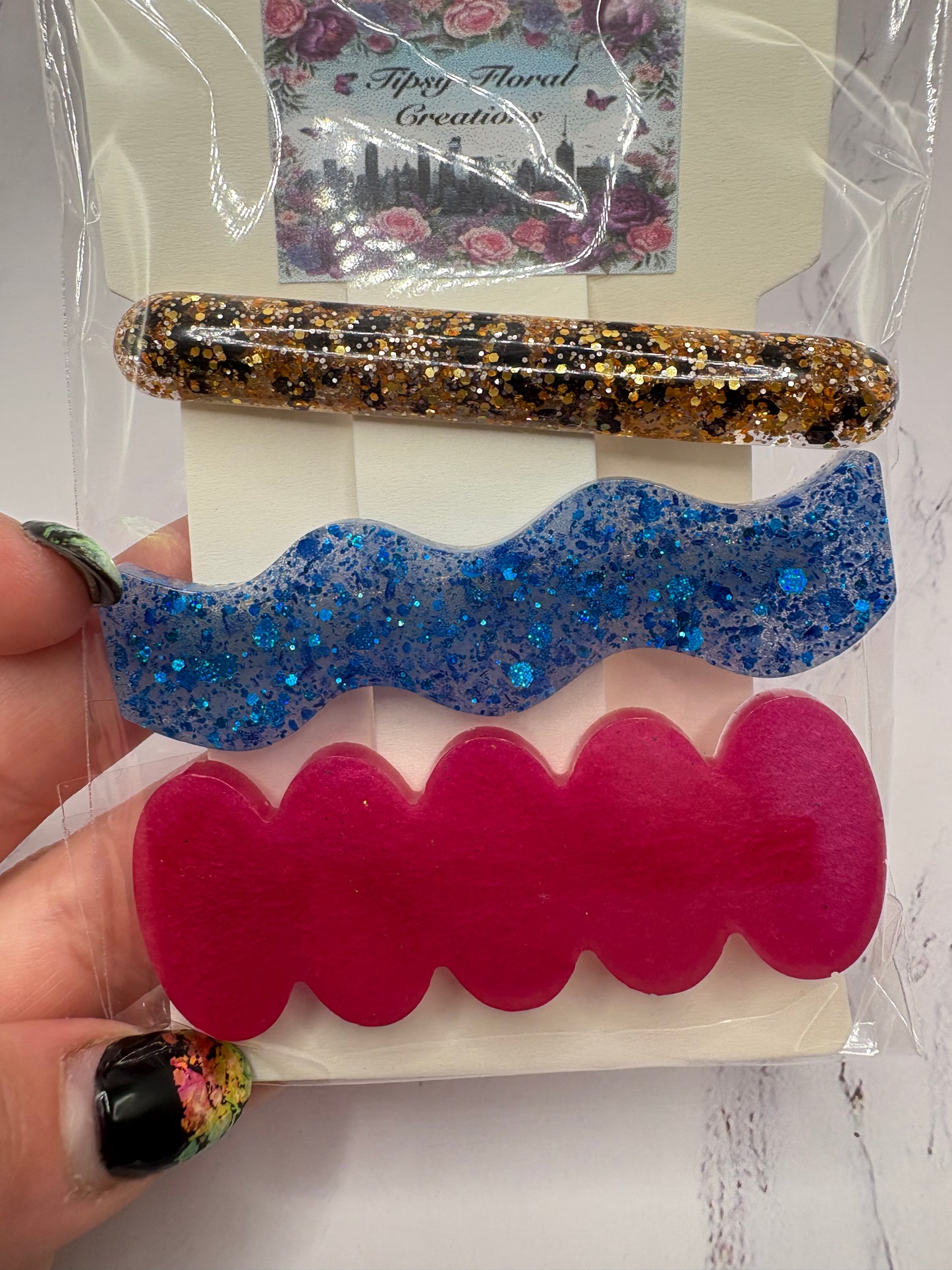 Glittered hair clips