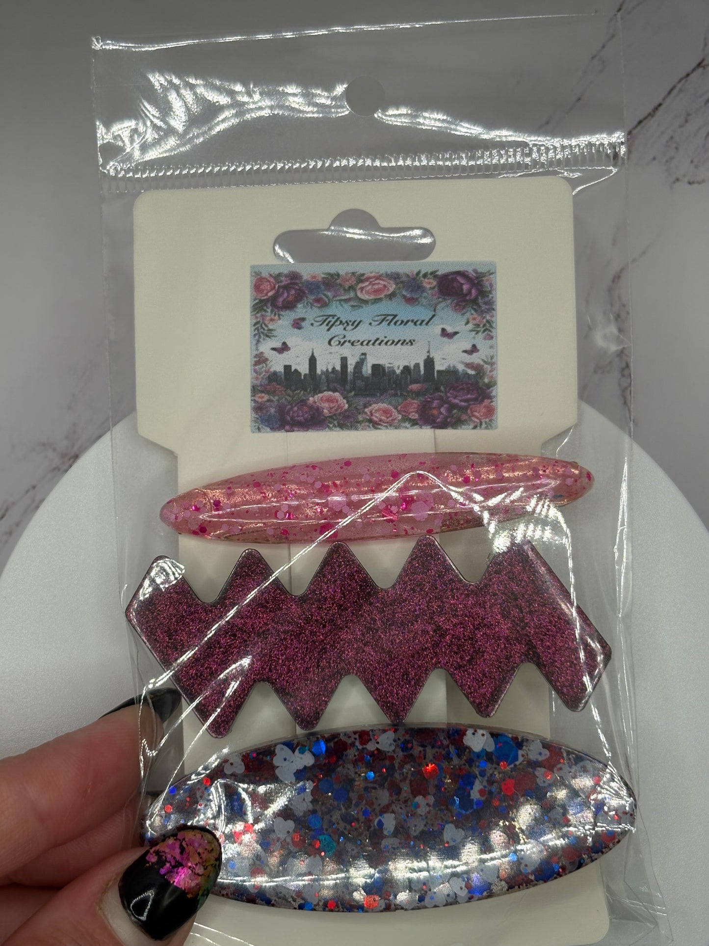 Glittered hair clips