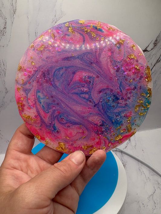 Pink and blue cotton candy swirl Epoxy Coaster