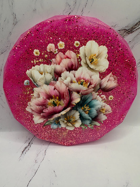 Pink floral epoxy coaster